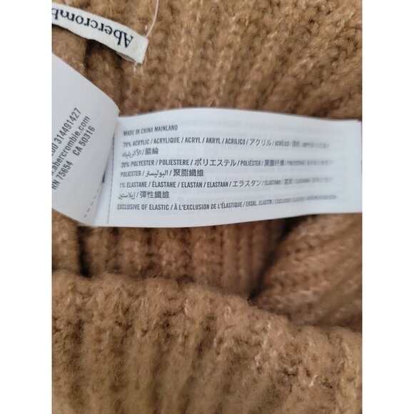 NWT Abercrombie & Fitch Tan Ribbed Knit Beanie Hat Acrylic Blend Unisex - Picture 3 of 4